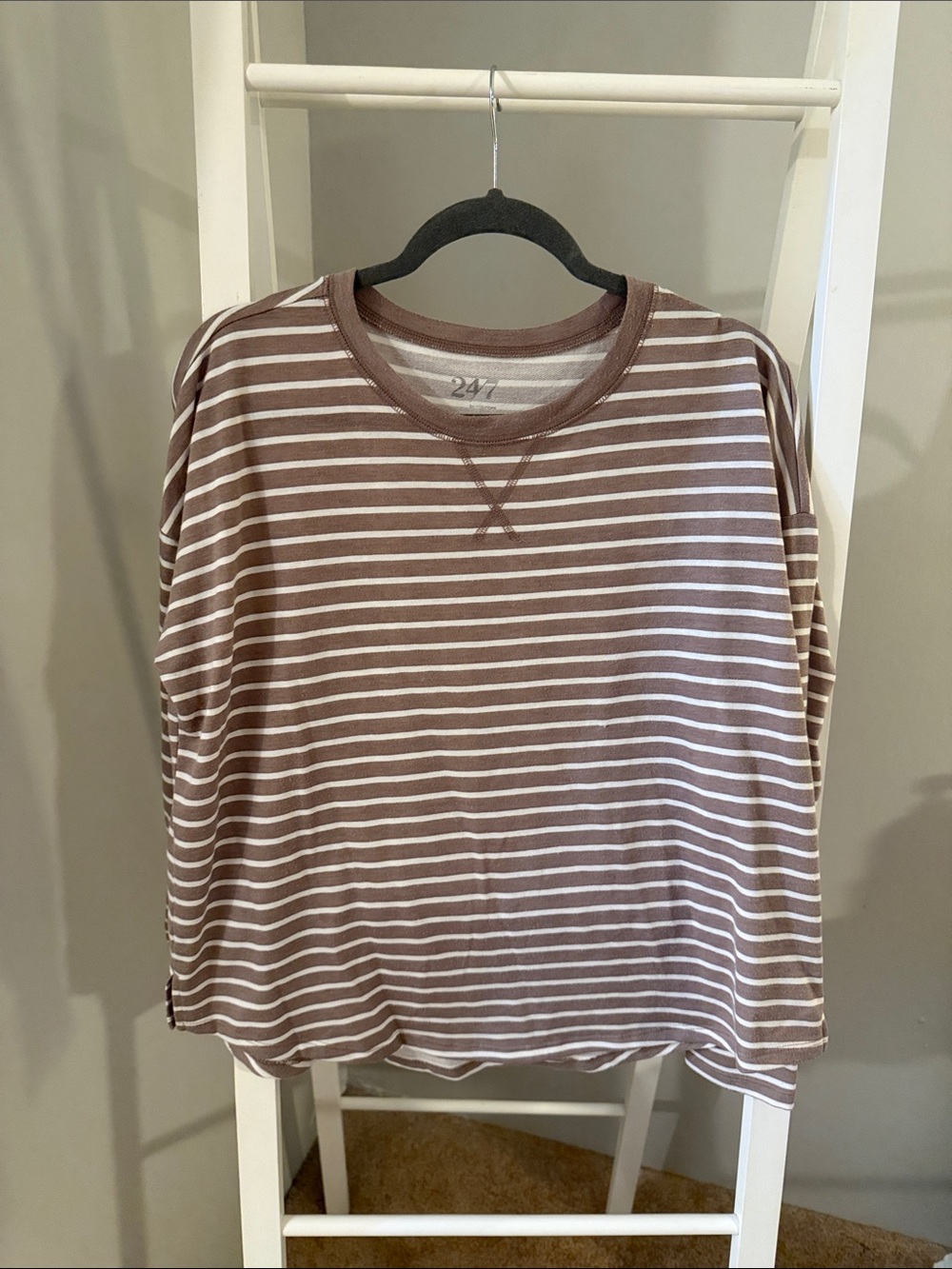 Maurices mauve and White Striped Long-Sleeve Tee